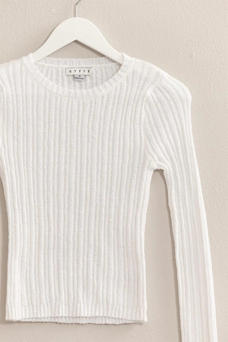 White Ribbed Knit Sweater image 0