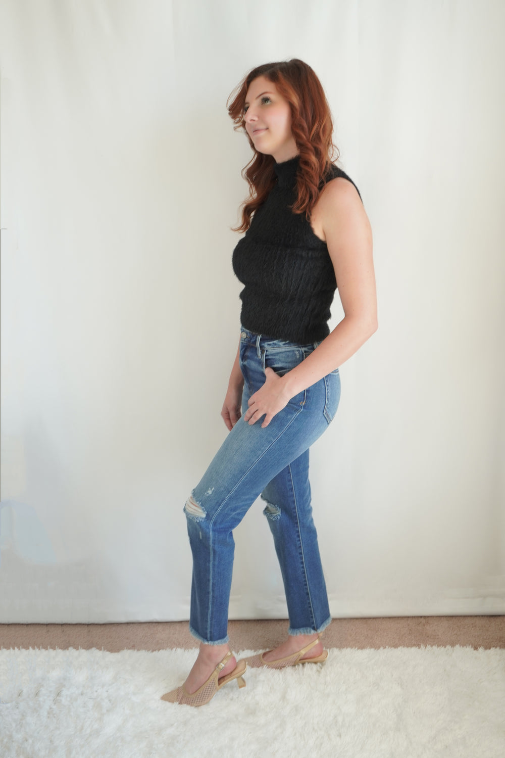 Distressed High-Waist Straight-Leg Jeans image 1