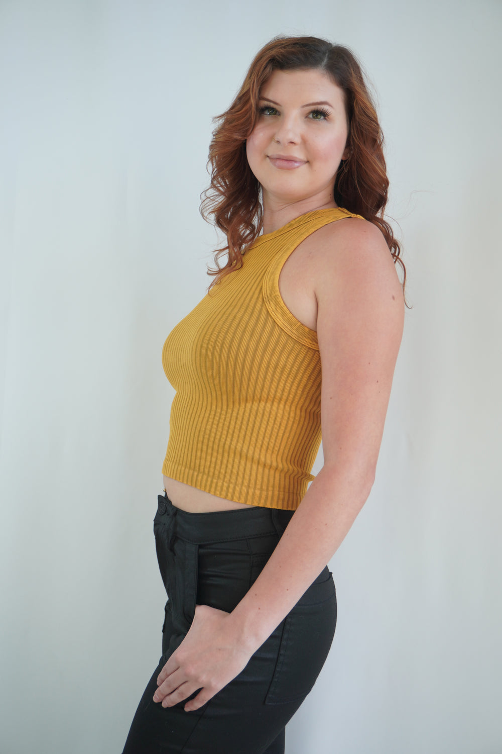 Ribbed High-Neck Crop Tank in Vintage Nugget image 1