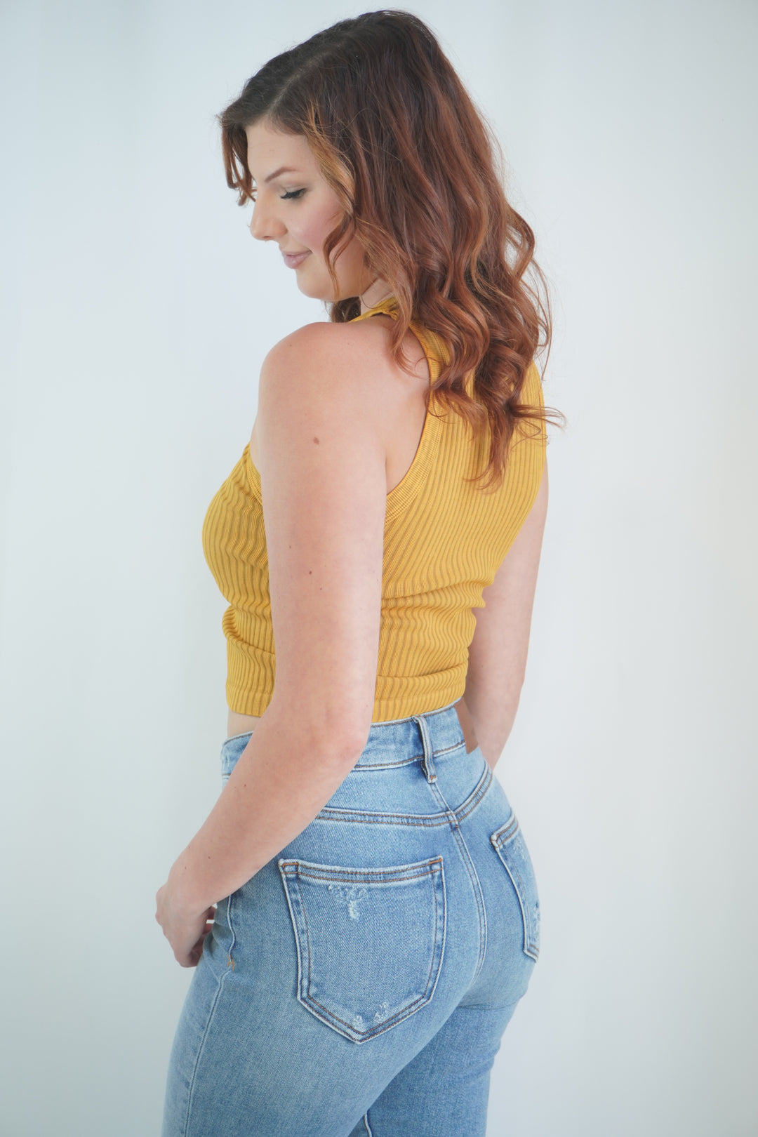 Ribbed High-Neck Crop Tank in Vintage Nugget image 2