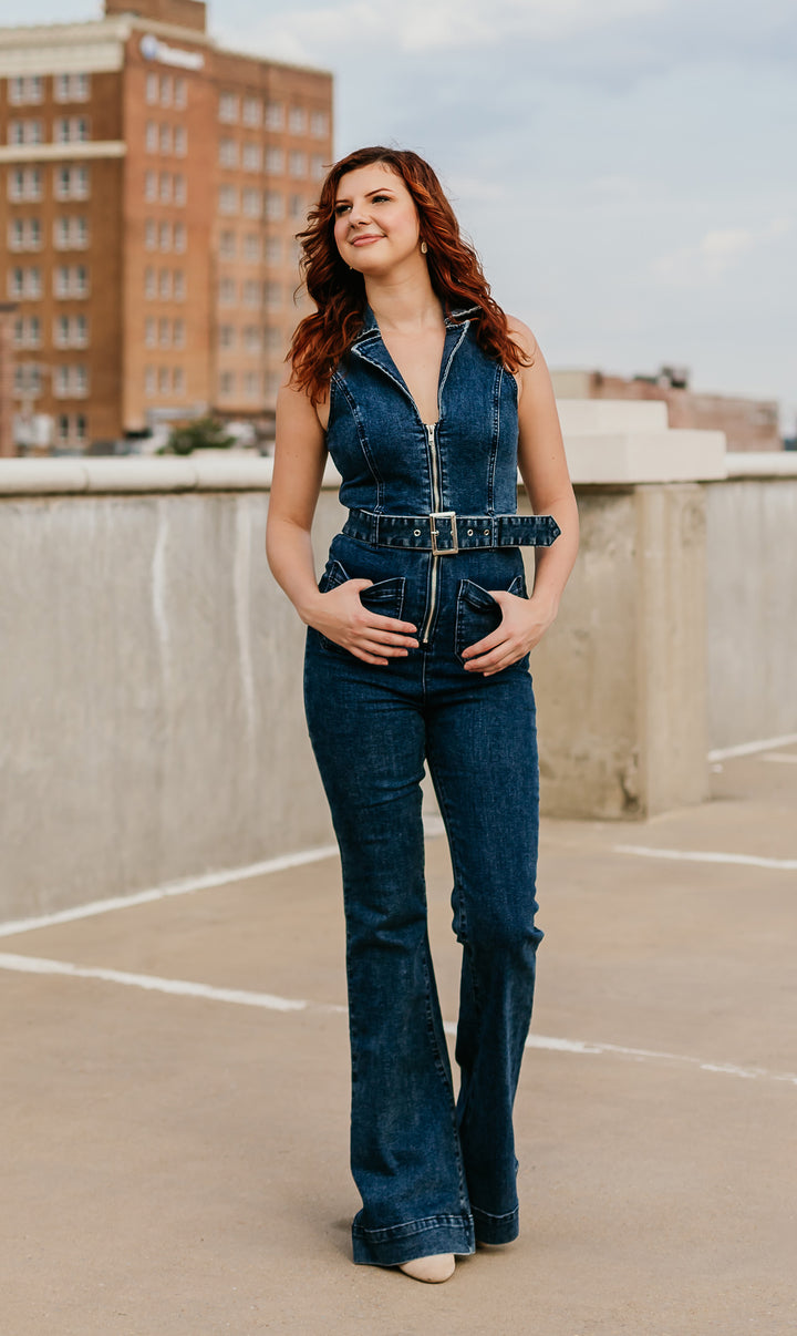 Flare Denim Zipper Jumpsuit image 0