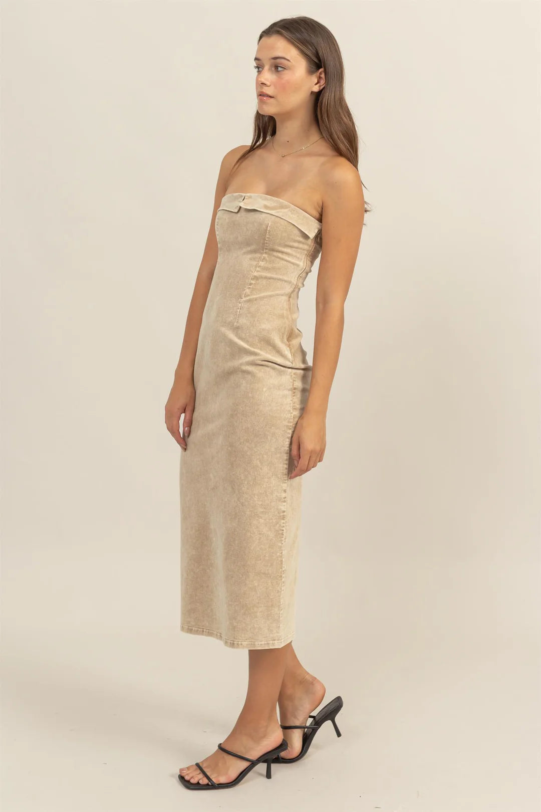 Strapless Corduroy Midi Dress image 0