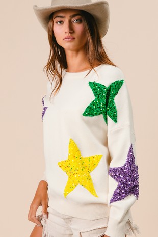 Mardi Gras Sequin Star Sweater image 0