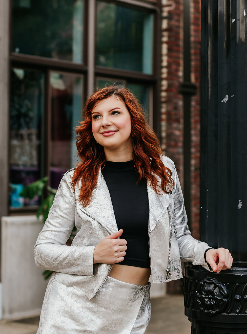 Metallic Silver Cropped Moto Jacket (Jacket & Skort sold separately) image 1