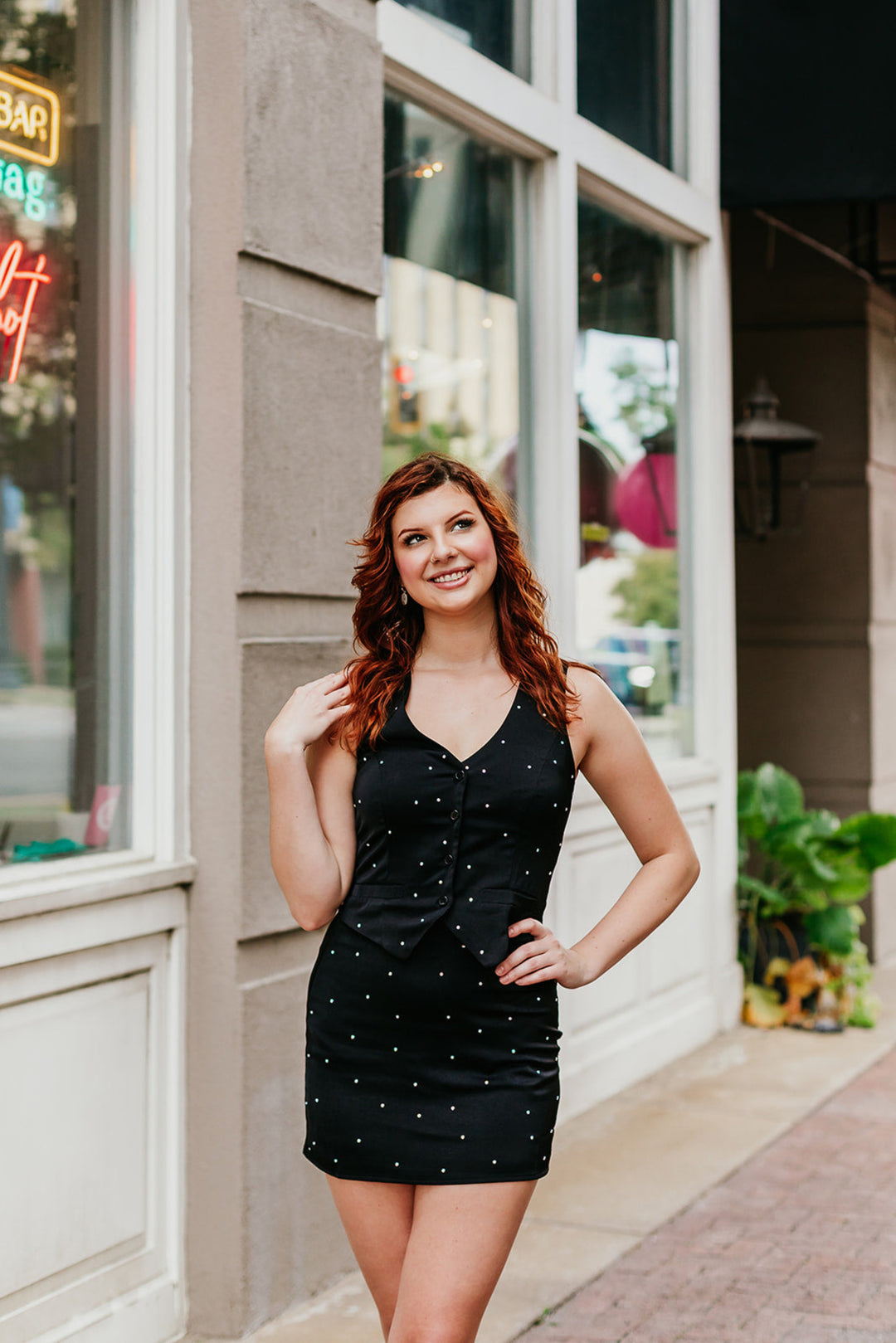 Black Vest and Skirt Set with Rhinestones