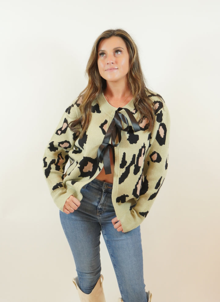 Leopard Print Bow-Tie Cardigan