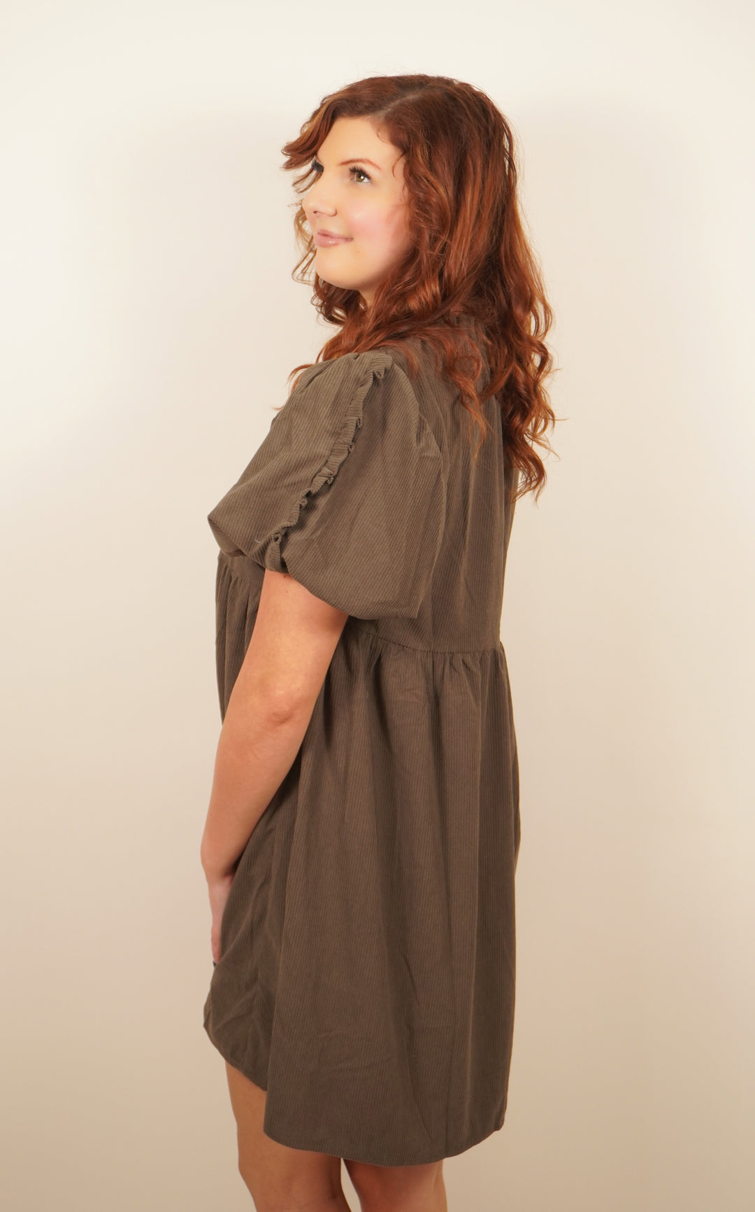 Corduroy Puff Sleeve Babydoll Dress image 2