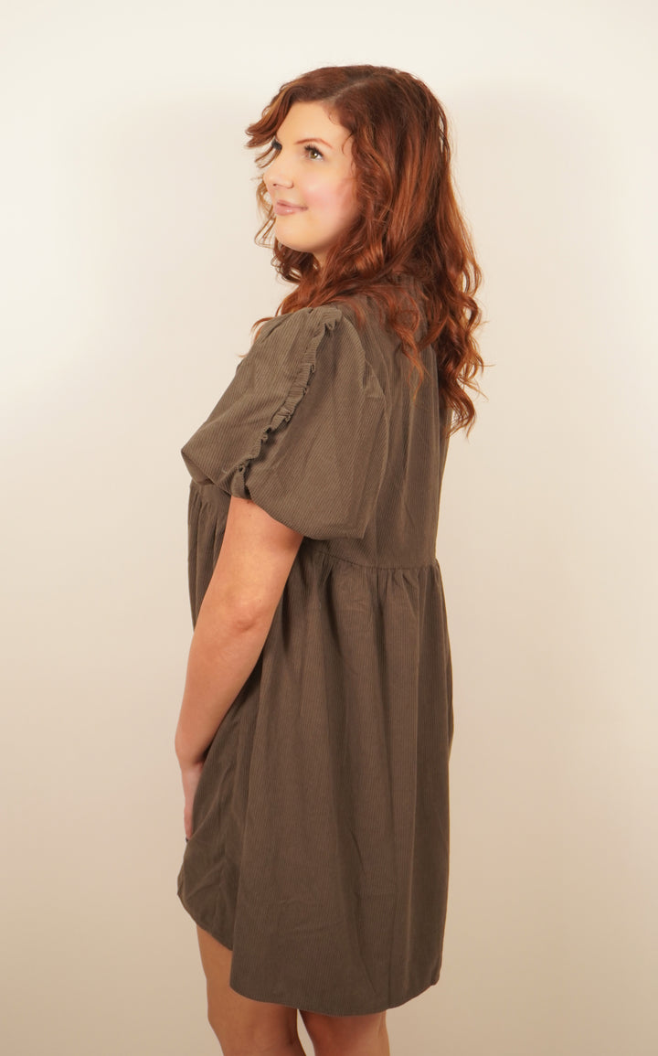 Corduroy Puff Sleeve Babydoll Dress image 2