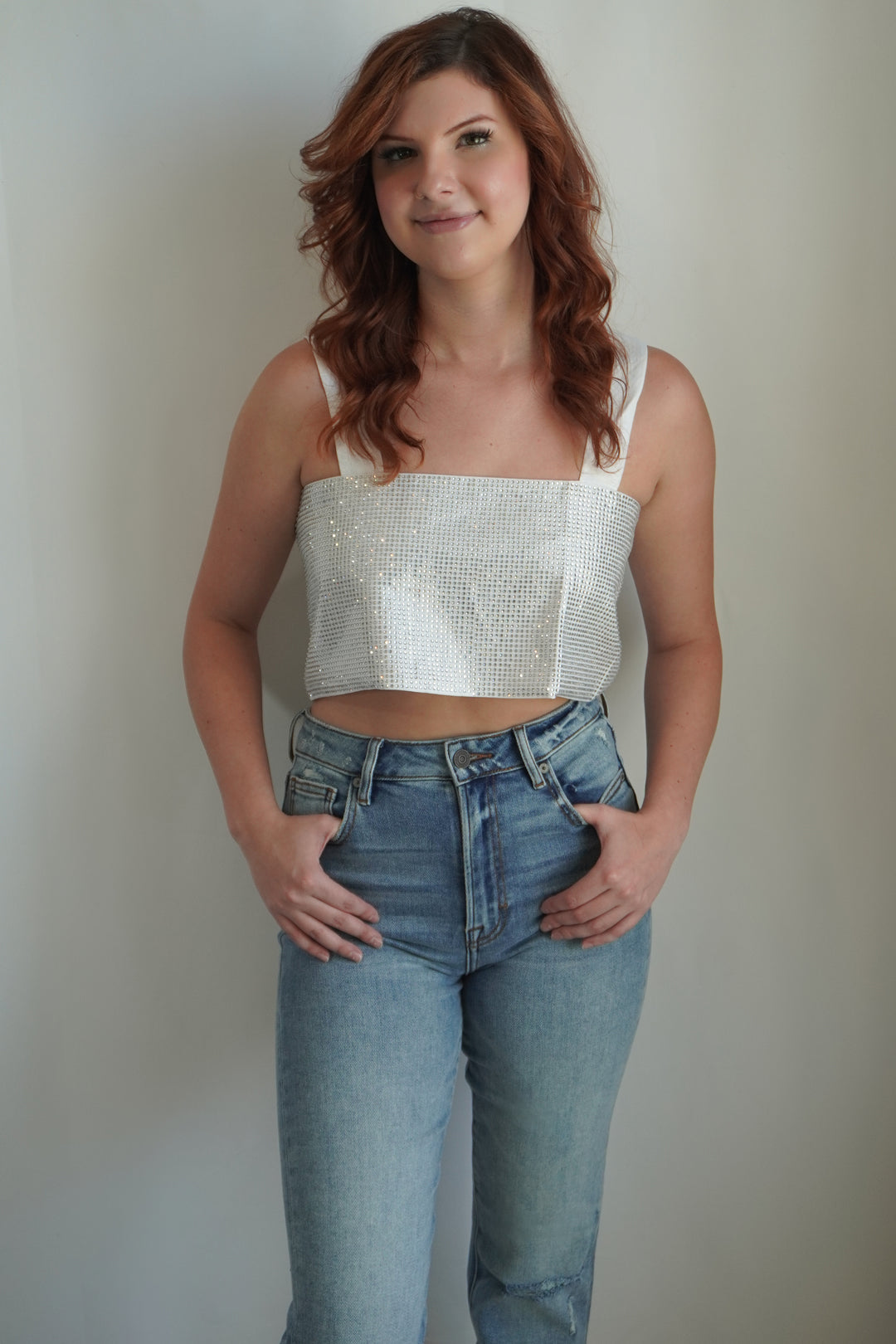 Shimmering White Asymmetric Crop Top image 0