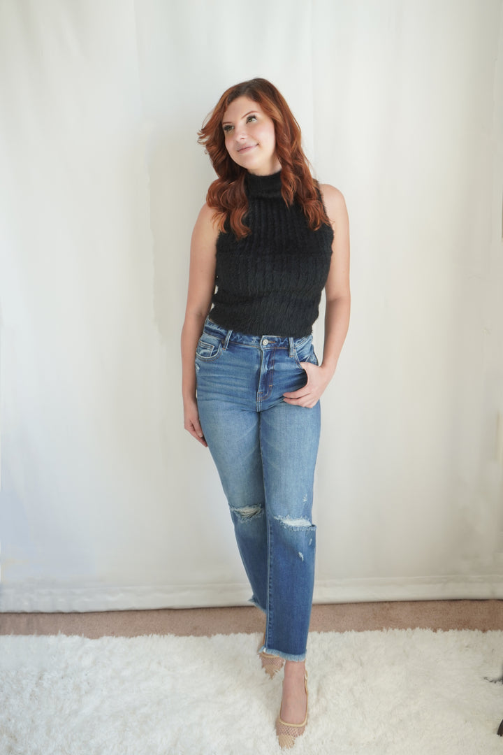 Distressed High-Waist Straight-Leg Jeans image 0