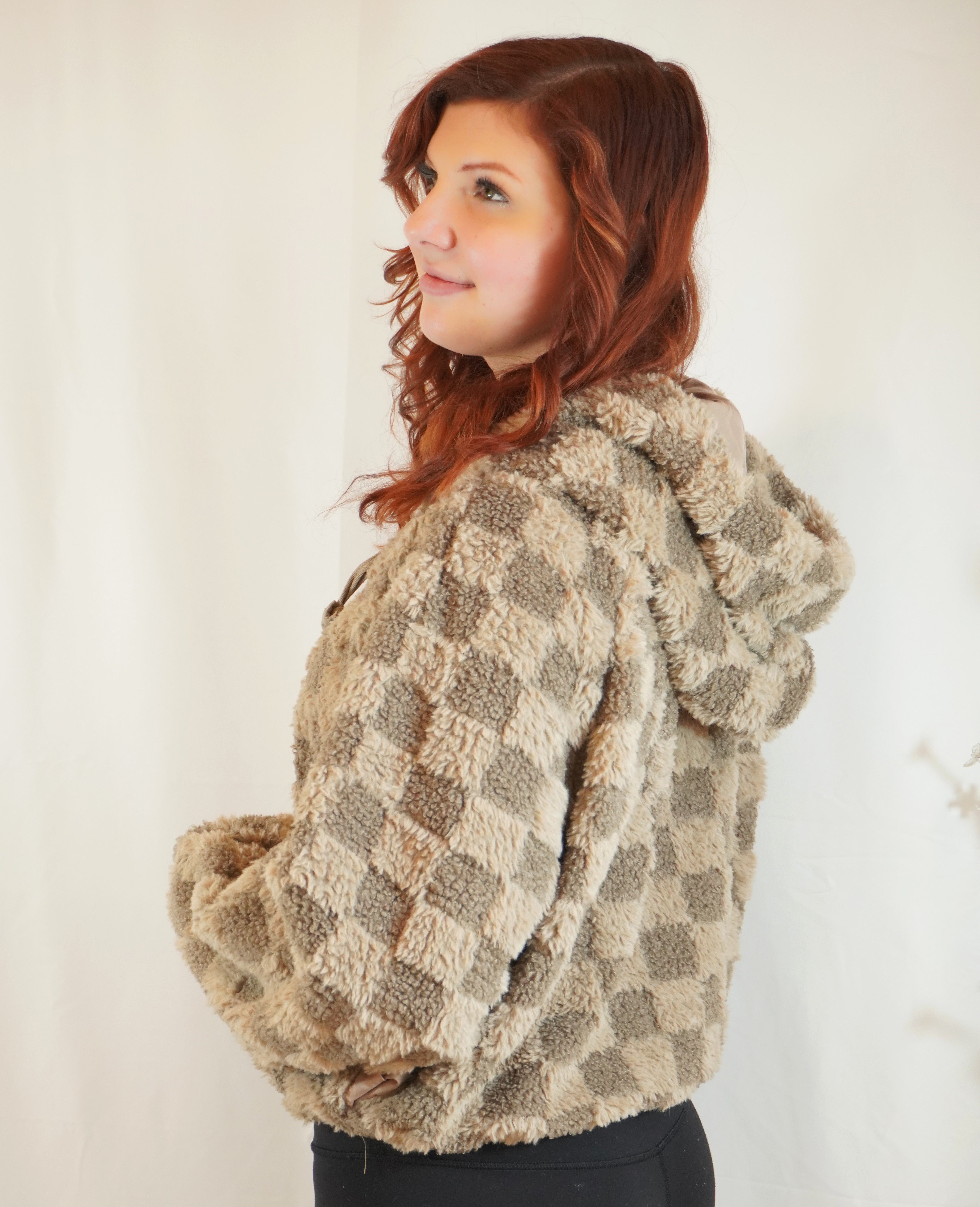 ジャケット・アウター Eaphi WOOL LIKE CHECK JACKET Checkered Plush Hoodie - Oversized Zip-Up Jacket | OH SO Amber